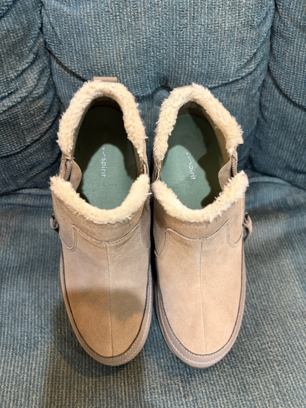 Easy Spirit Beige Suede Shearling-Lined Slip-On Booties